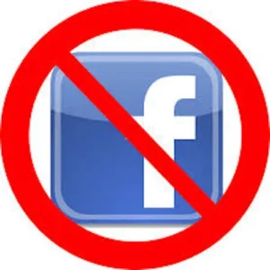 Facebook logo with slash through it